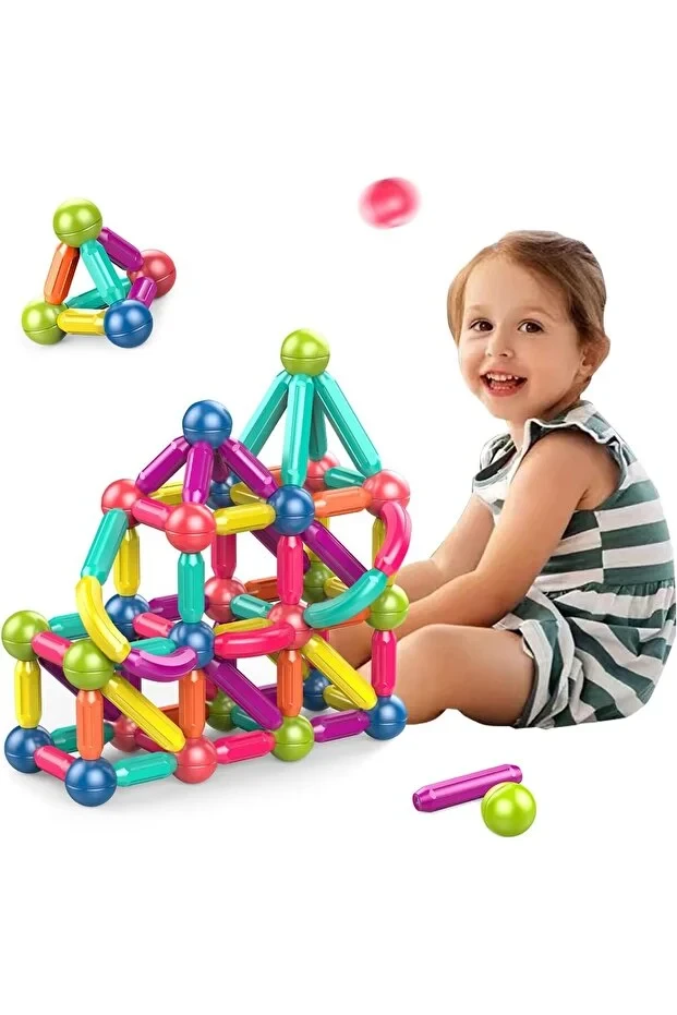 Building Set of Magnetic Sticks and Balls, 37 Pieces - Educational Building Toys for Children in the Fields of Science,