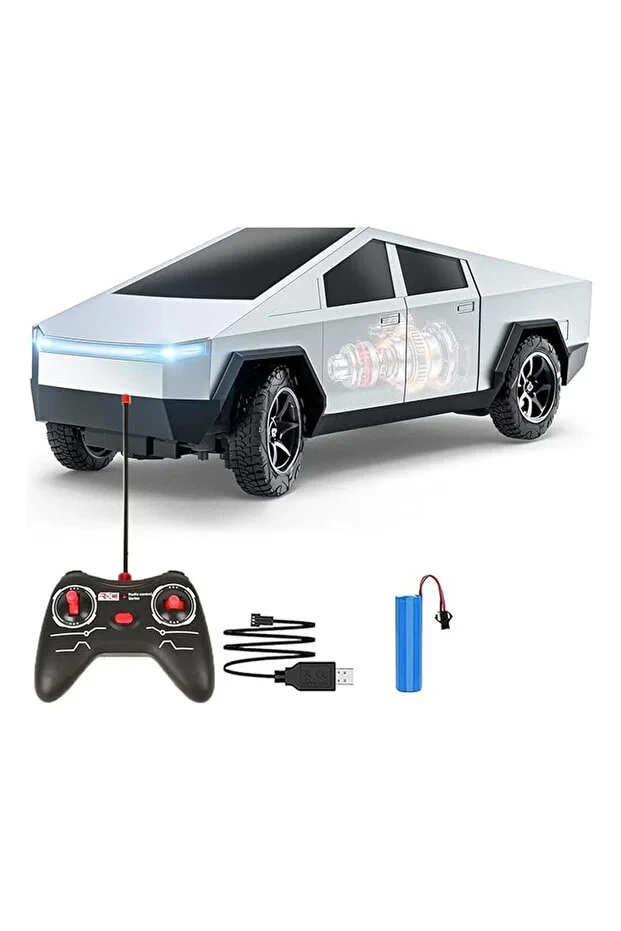 RC Tesla Cybertruck Remote Control Car with Rechargeable Battery and LED Lights – High Speed