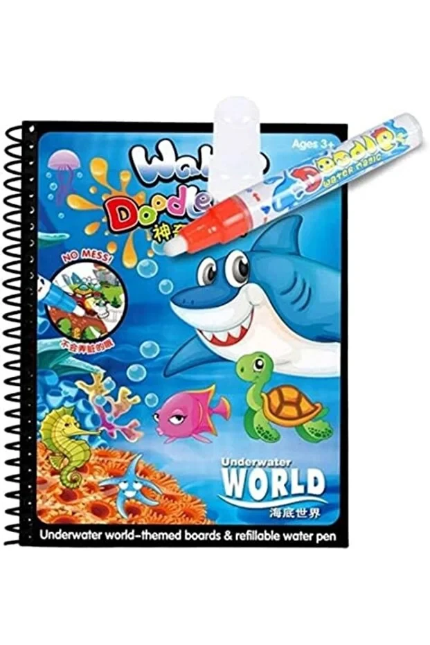 Momo Bear Magic Water Coloring Book for Kids, Reusable Water Drawing Book with Magic Pen